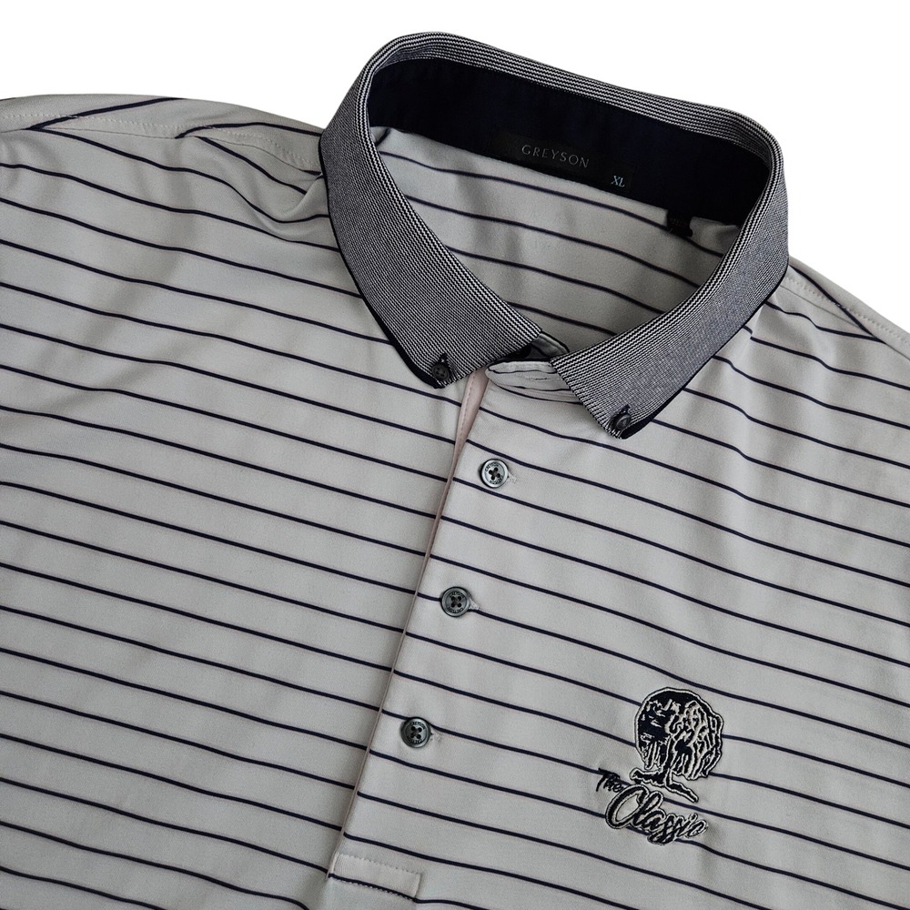 Greyson (Mens XL) The Classic Polo Golf Shirt Short Sleeve White Striped Stretch